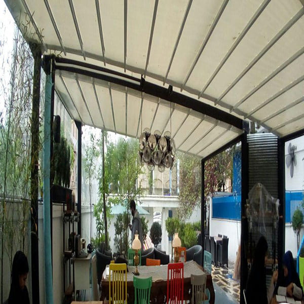طراحی و اجرای سقف پارچه ای متحرک کافه رستوران دیژون